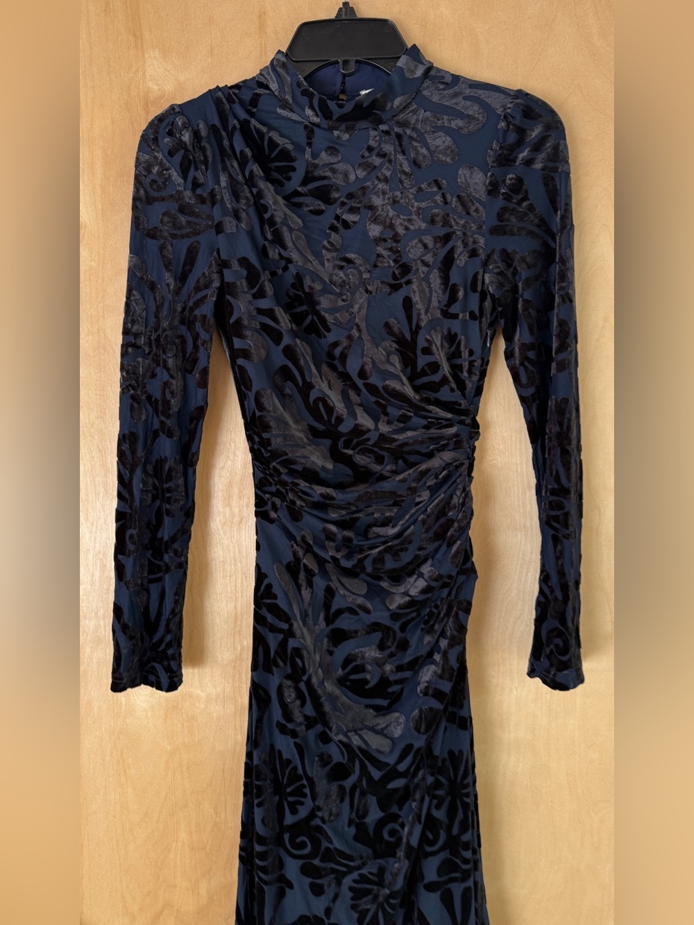 Sea New York Alia Stretch Burnout Velvet Midi Dress Navy Blue Black NWT XS - Picture 8 of 14